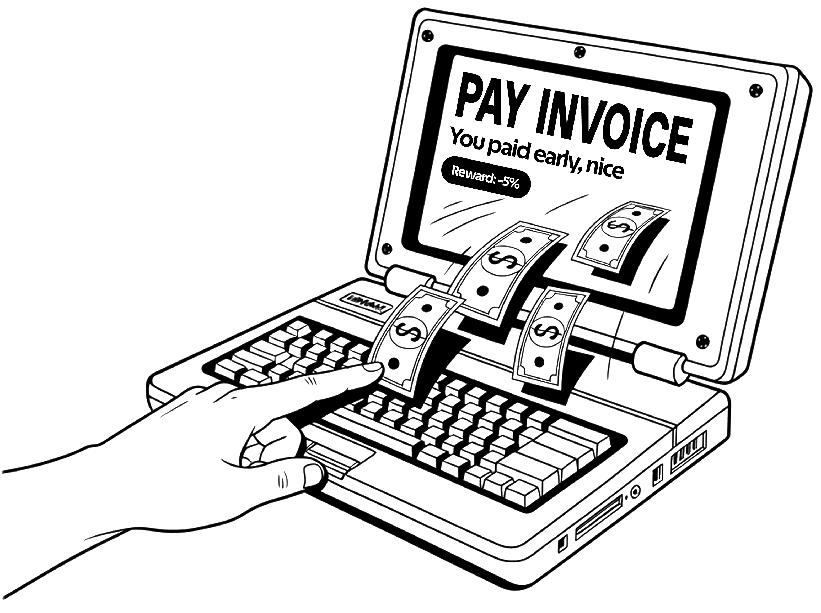 Laptop dispensing cash - pay invoice